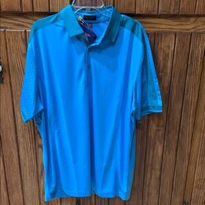 Performance Pin High Golf Polo shirt
Size XXXL  light blue & Green accents 
NWT